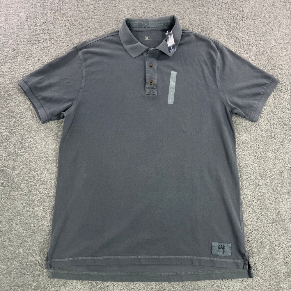 Gap Premium Polo Shirt Mens XL Charcoal Grey Vintage Fit Short Sleeve Cotton NEW